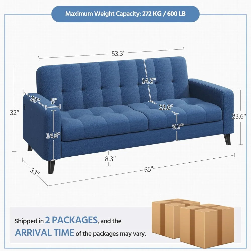 Mid-Century Modern Sofa w/USB Ports